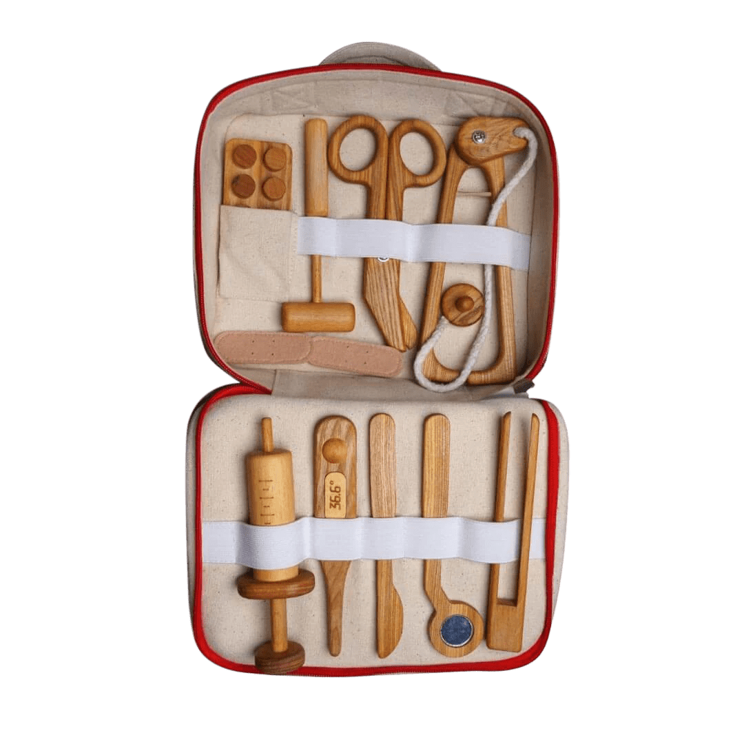 wooden toy doctor set