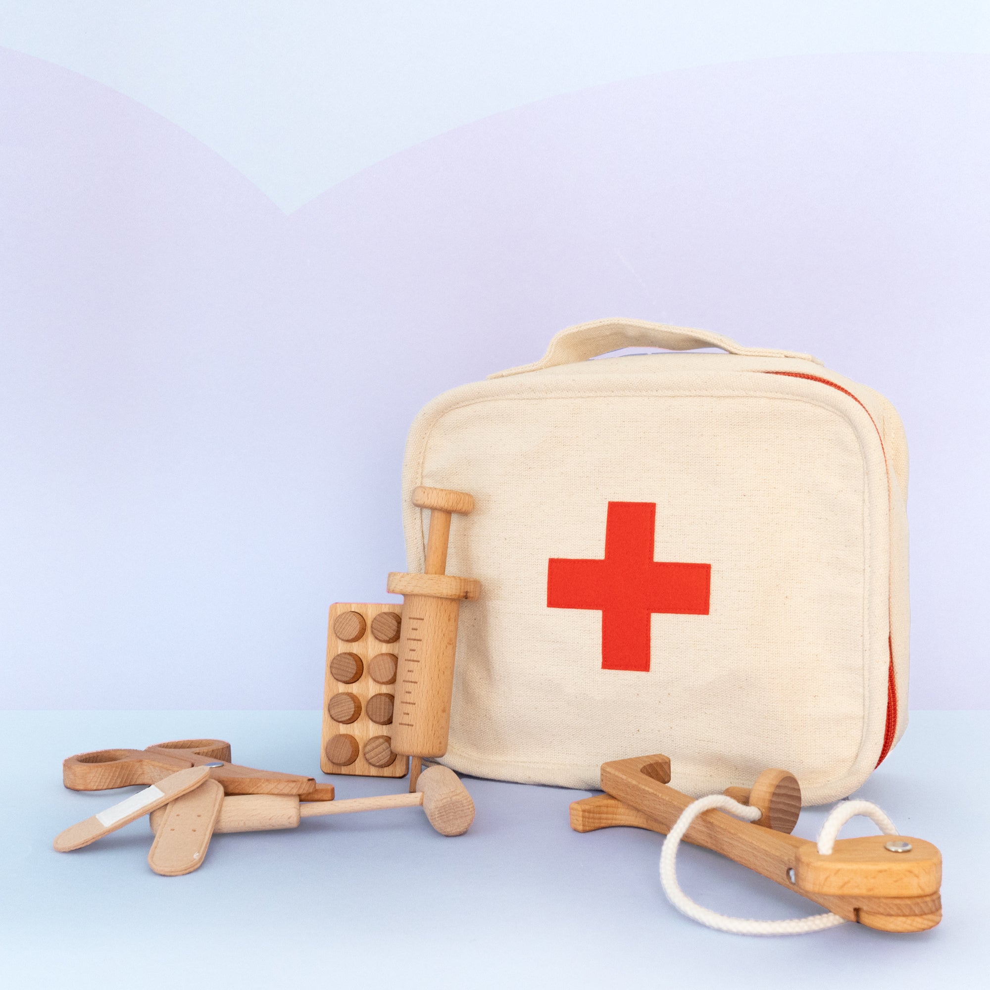wooden toy doctor set
